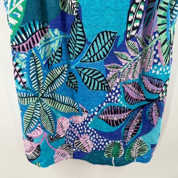Cynthia Rowley Tank Top Size Large 100% Linen Tropical Leaf Print Summer Halter - Picture 6 of 9